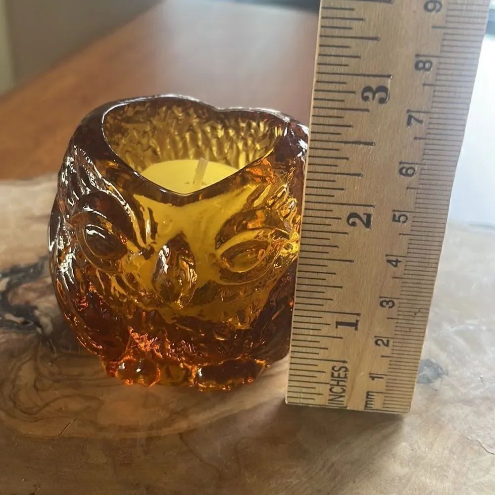 Vintage (?) Amber Glass Owl Tea Light Holder - Picture 8 of 8